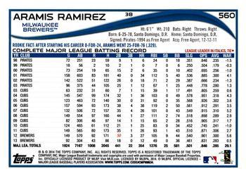 2014 Topps - Green #560 Aramis Ramirez Back