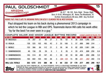 2014 Topps - Yellow #15 Paul Goldschmidt Back