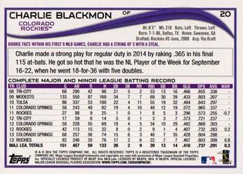 2014 Topps - Yellow #20 Charlie Blackmon Back