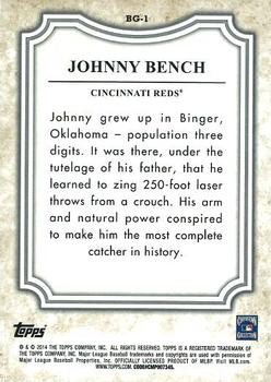 2014 Topps - Before They Were Great #BG-1 Johnny Bench Back