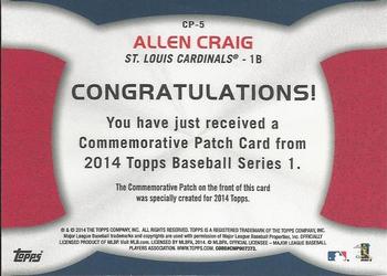 2014 Topps - Commemorative Patches #CP-5 Allen Craig Back