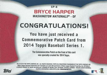2014 Topps - Commemorative Patches #CP-6 Bryce Harper Back