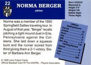1995 Fritsch AAGPBL Series 1 #22 Norma Berger Back