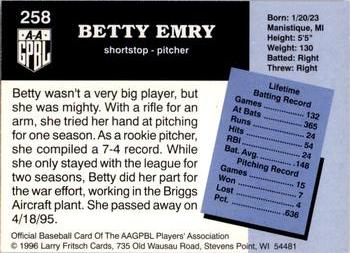 1996 Fritsch AAGPBL Series 2 #258 Betty Emry Back
