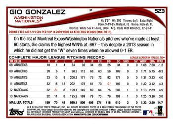 2014 Topps - Red #523 Gio Gonzalez Back