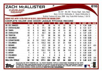 2014 Topps - Red #616 Zach McAllister Back