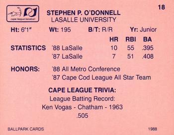 1988 Ballpark Cape Cod League Prospects #18 Stephen P. O'Donnell Back