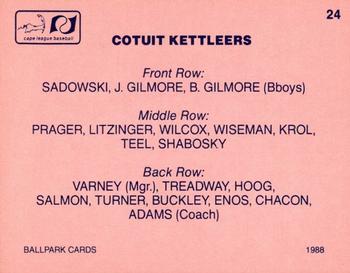 1988 Ballpark Cape Cod League Prospects #24 Cotuit Kettleers Back