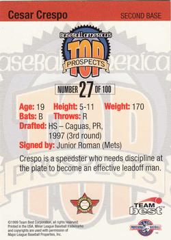 1999 Team Best Baseball America #27 Cesar Crespo Back