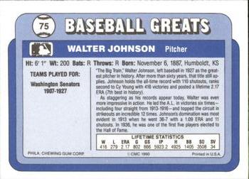 1990 Swell Baseball Greats #75 Walter Johnson Back