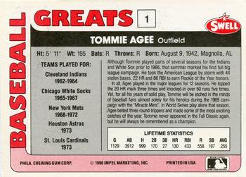 1991 Swell Baseball Greats #1 Tommie Agee Back