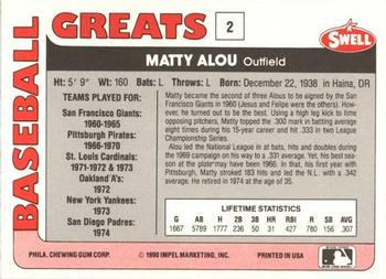 1991 Swell Baseball Greats #2 Matty Alou Back