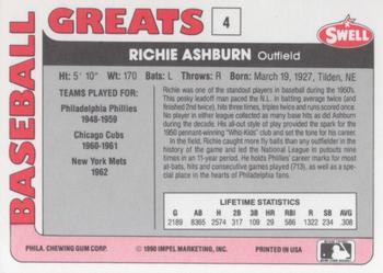1991 Swell Baseball Greats #4 Richie Ashburn Back