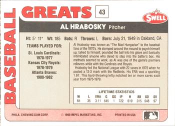 1991 Swell Baseball Greats #43 Al Hrabosky Back