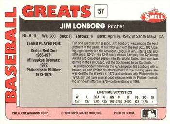 1991 Swell Baseball Greats #57 Jim Lonborg Back