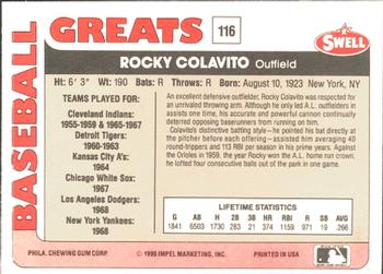 1991 Swell Baseball Greats #116 Rocky Colavito Back