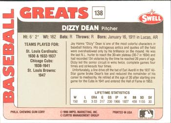 1991 Swell Baseball Greats #138 Dizzy Dean Back