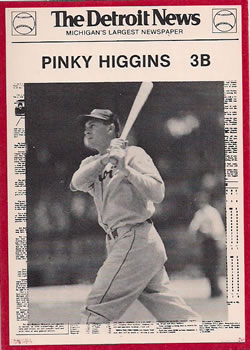 1981 Detroit News Detroit Tigers #89 Pinky Higgins Front