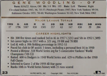 1993 Action Packed All-Star Gallery Series I #23 Gene Woodling Back
