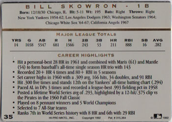 1993 Action Packed All-Star Gallery Series I #35 Bill Skowron Back