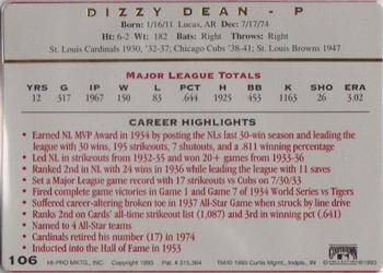 1993 Action Packed All-Star Gallery Series II #106 Dizzy Dean Back