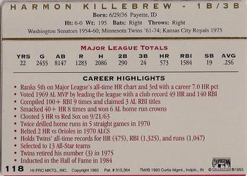 1993 Action Packed All-Star Gallery Series II #118 Harmon Killebrew Back