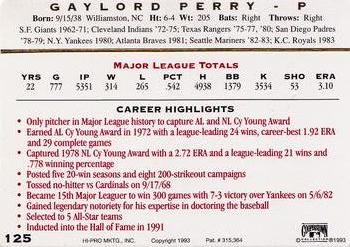 1993 Action Packed All-Star Gallery Series II #125 Gaylord Perry Back