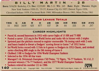 1993 Action Packed All-Star Gallery Series II #140 Billy Martin Back
