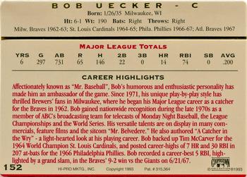 1993 Action Packed All-Star Gallery Series II #152 Bob Uecker Back