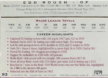 1993 Action Packed All-Star Gallery Series II #93 Edd Roush Back