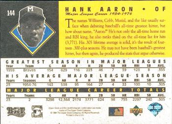 1994 Upper Deck All-Time Heroes #144 Hank Aaron Back