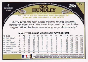 2009 Topps #101 Nick Hundley Back