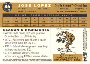 2009 Topps Heritage #86 Jose Lopez Back
