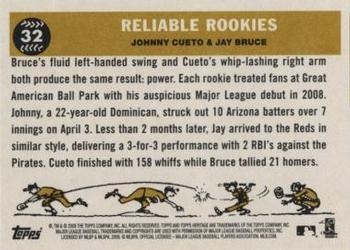 2009 Topps Heritage #32 Reliable Rookies (Johnny Cueto / Jay Bruce) Back