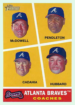 2009 Topps Heritage #464 Atlanta Braves Coaches (Roger McDowell / Terry Pendleton / Chino Cadahia / Glenn Hubbard) Front