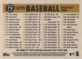 2009 Topps Heritage #72 Detroit Tigers Back