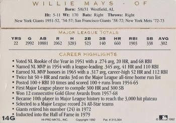 1993 Action Packed All-Star Gallery Series I - Gold #14G Willie Mays Back