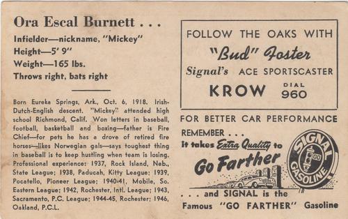 1947 Signal Oil #NNO Mickey Burnett Back