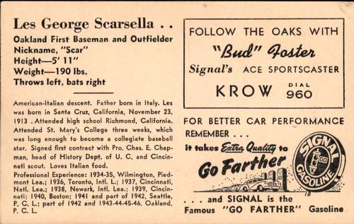 1947 Signal Oil #NNO Leslie Scarsella Back