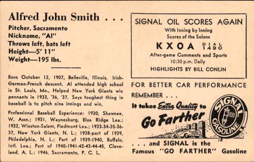 1947 Signal Oil #NNO Al Smith Back