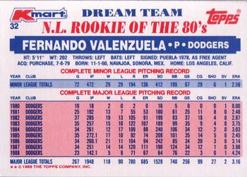 1989 Topps Kmart Dream Team #32 Fernando Valenzuela Back
