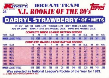 1989 Topps Kmart Dream Team #28 Darryl Strawberry Back