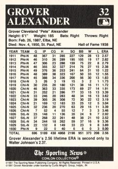 1991 Conlon Collection TSN #32 Grover Alexander Back