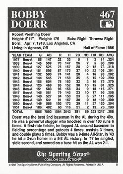 1992 Conlon Collection TSN #467 Bobby Doerr Back
