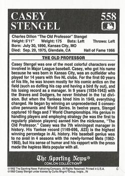1992 Conlon Collection TSN #558 Casey Stengel Back