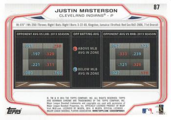 2014 Bowman Chrome #87 Justin Masterson Back