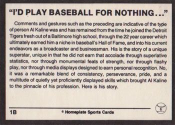 1983 Al Kaline Story #1B I'd Play Baseball for Nothing Back