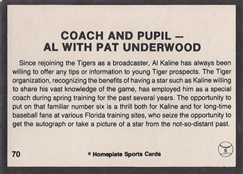 1983 Al Kaline Story #70 Al Kaline / Pat Underwood Back