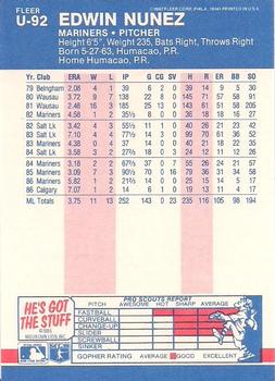 1987 Fleer Update - Glossy #U-92 Edwin Nunez Back