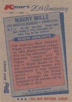 1982 Topps Kmart 20th Anniversary #2 Maury Wills Back